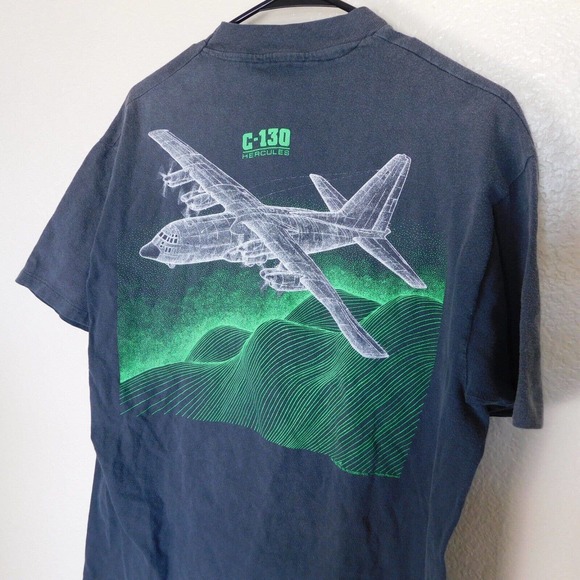 Vintage 80s Fighter Jet C-130 Hercules Faded Shirt Adult XL Single Stitch RARE - Picture 9 of 12
